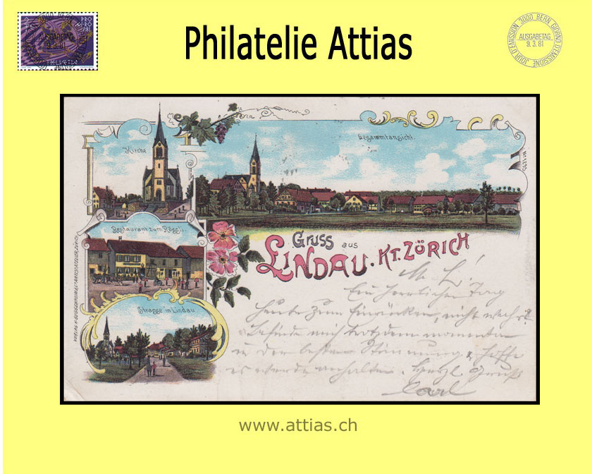 PC Lindau ZH color-litho Gruss aus with 4 pictures (1900)