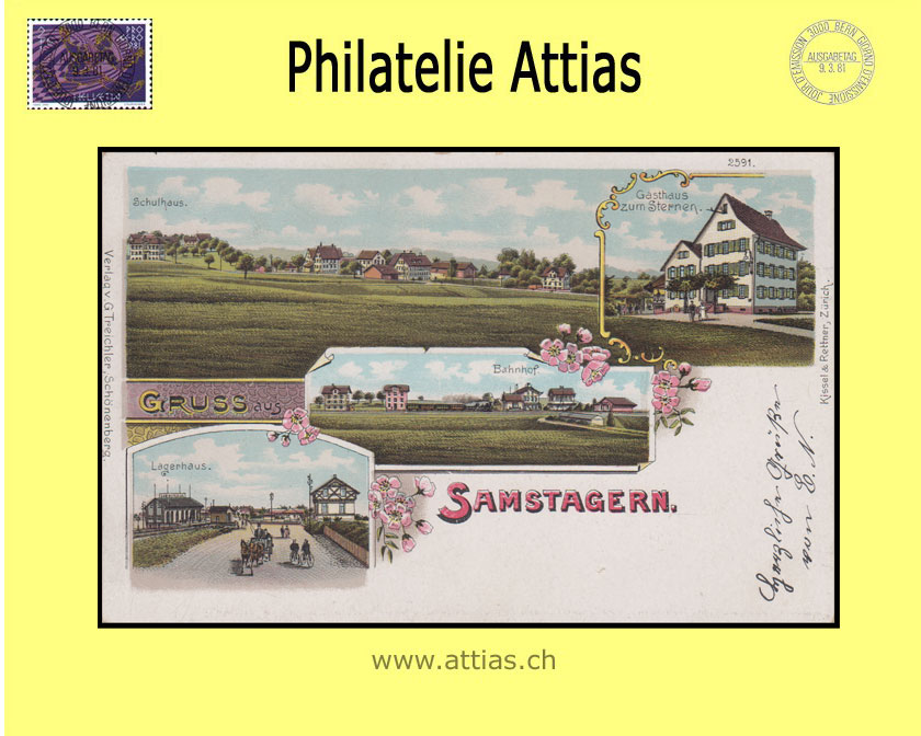 PC Samstagern ZH color-litho Gruss aus with 4 pictures (1911)