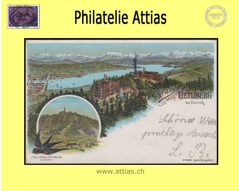 AK Uetliberg-Stallikon ZH Farb-Litho Gruss vom (1898) weiss