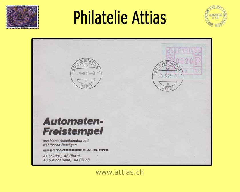 CH 1976 ATM Type 1, A1-A4,  FDC ill.no addr. on 4 letters of 09.08.76