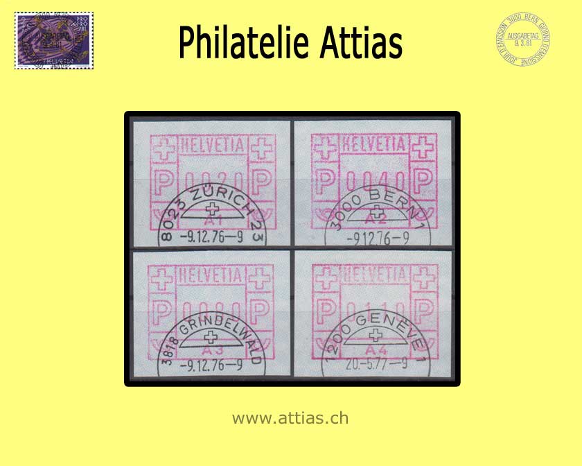 CH 1976 ATM Type 1, A1-A4, 4 values with  Half Moon Cancellation 09.12.76