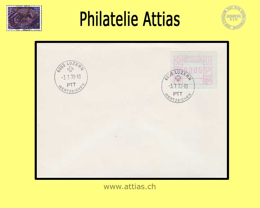 CH 1978 ATM Typ 2, Einzelwert auf Brief gestempelt Luzern