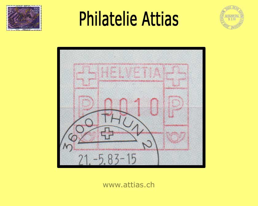 CH 1983 ATM Typ 5A,  Einzelwert mit FD-Halbmond-Stempel 21.5.83 Thun Rosenau