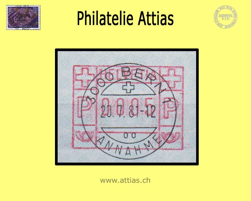 CH 1981 ATM Typ 6,  Einzelwert mit FD-Vollstempel 20.07.81 Bern