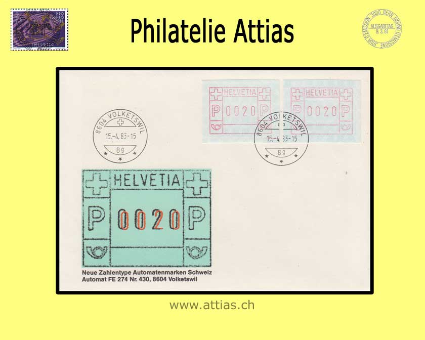 CH 1982 ATM Type 6A,  FDC ill.no addr. 15.4.83 Volketswil