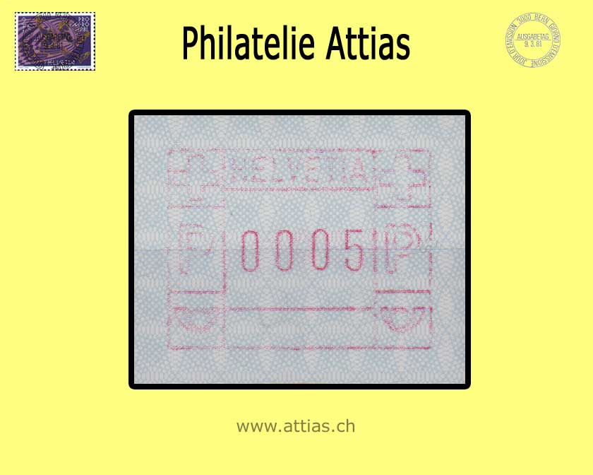 CH 1987 ATM Type  7x,   Single value  MNH