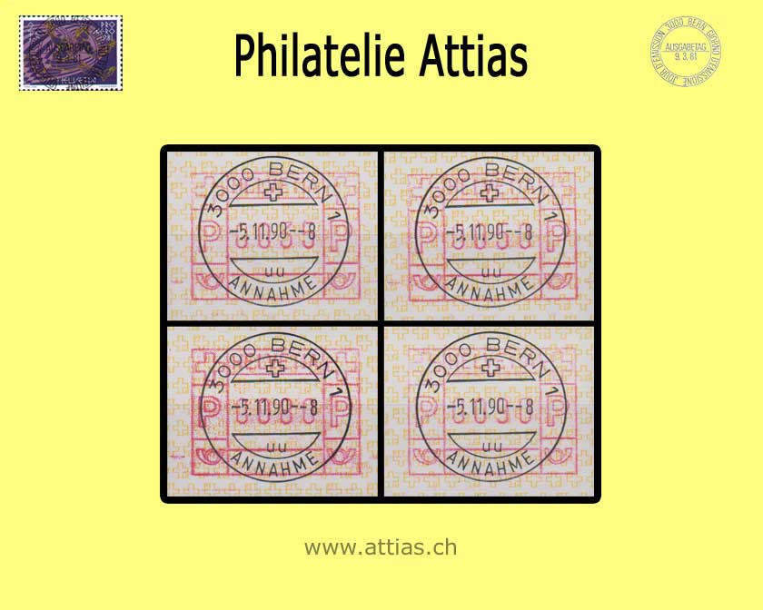 CH 1990 ATM Type 8A, postage value levels set FD Full Cancellation