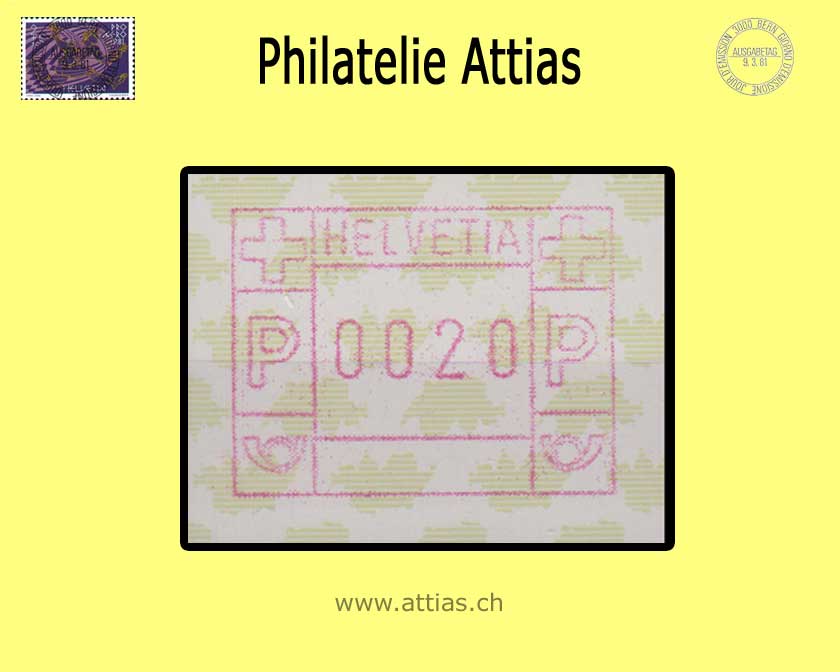 CH 2003 ATM Type 9y,  single value 0020  MNH