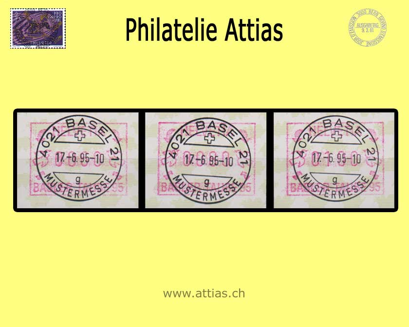 CH 1995 ATM Typ 10,  Porto-Wertstufensatz ET-Vollstempel 17.06.95 Basel