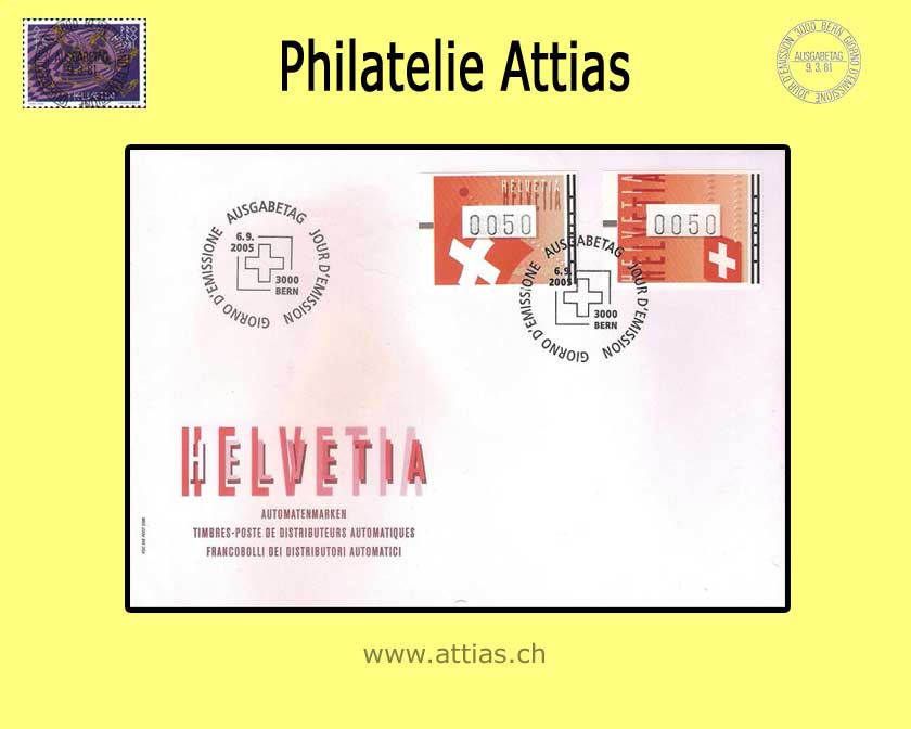 CH 2005 ATM Type 19-20, Swiss Flags, FDC 06.09.05 (2x0050) Bern Ausgabetag, postage-fairly