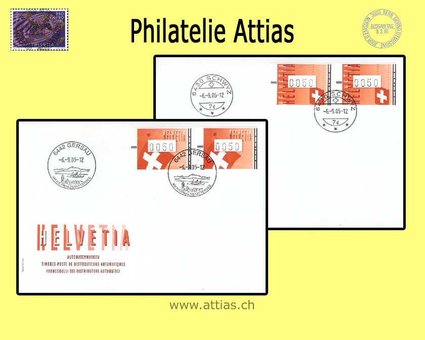 CH 2005 ATM Typ 19-20, Schweizer Flaggen, 2 FDC 06.09.05 mit Orts-ET