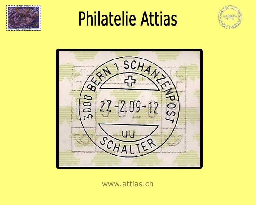 CH 2009 ATM Typ 21z,  Einzelwert mit FD-Vollstempel 27.02.09 Bern