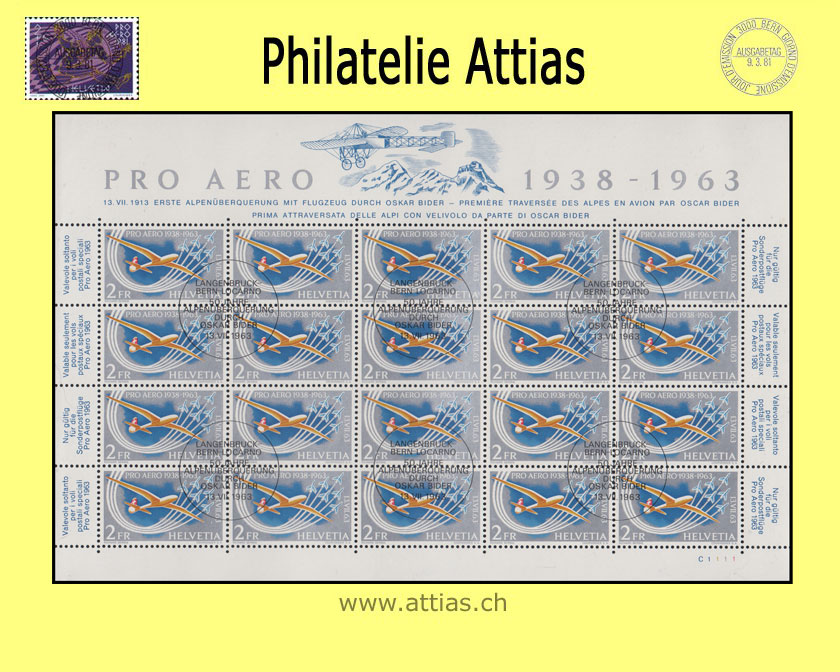 CH 1963 FO46 Pro Aero - 25 Jahre Pro Aero - Zierbogen - ET-Stempel - 50 Jahre