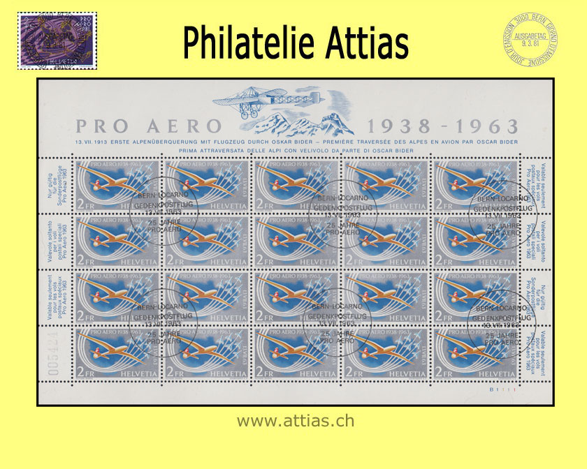 CH 1963 FO46 Pro Aero - 25 Jahre Pro Aero - Zierbogen - ET-Stempel - 25 Jahre