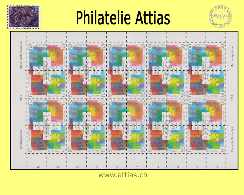 CH 1991 700 Jahre Eidgenossenschaft - Zusammendruck-Bogen - ET-Stempel