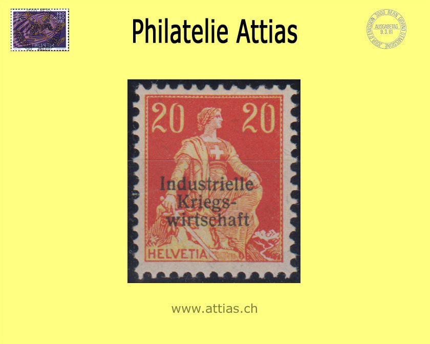 CH 1918 DI 6 Helvetia mit Schwert mit dreizeiligem Aufdruck "Industrielle Kriegswirtschaft", dünne Schrift, ungebraucht *, Befund Hoffner