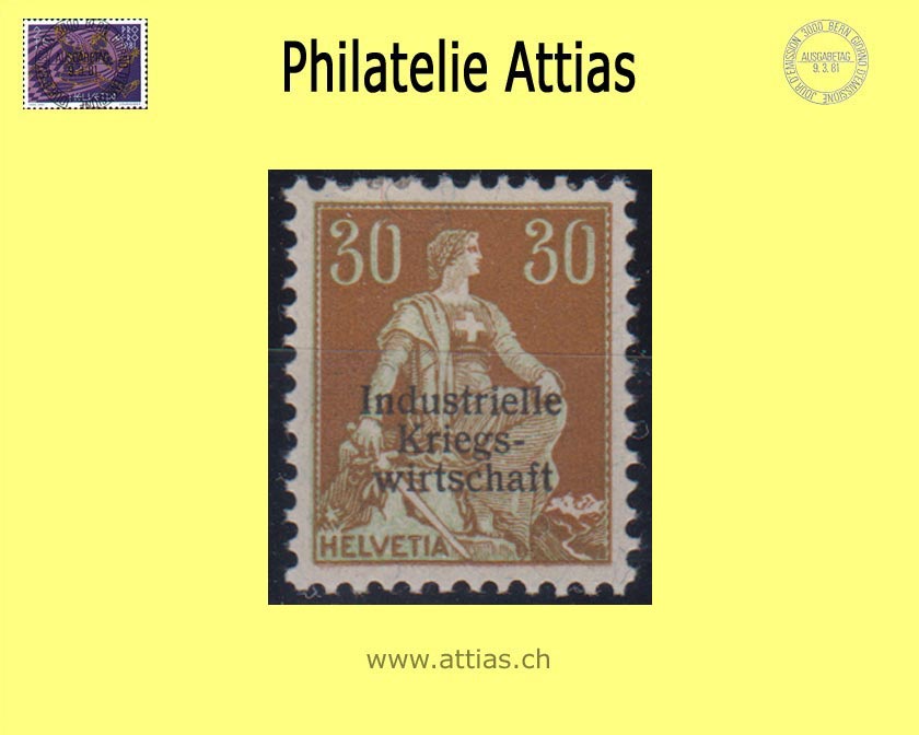 CH 1918 DI 8 Helvetia with sword with three-line overprint "Industrielle Kriegswirtschaft", thin font, unused *, Certificate Hoffner