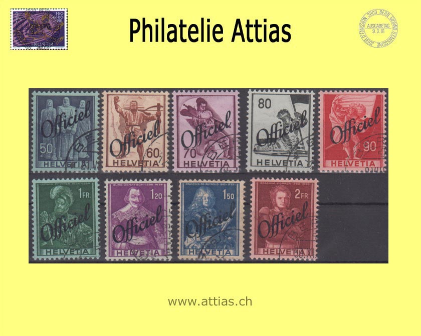 CH 1942 DII 55-63 Historische Bilder mit Aufdruck Officiel, Satz gestempelt