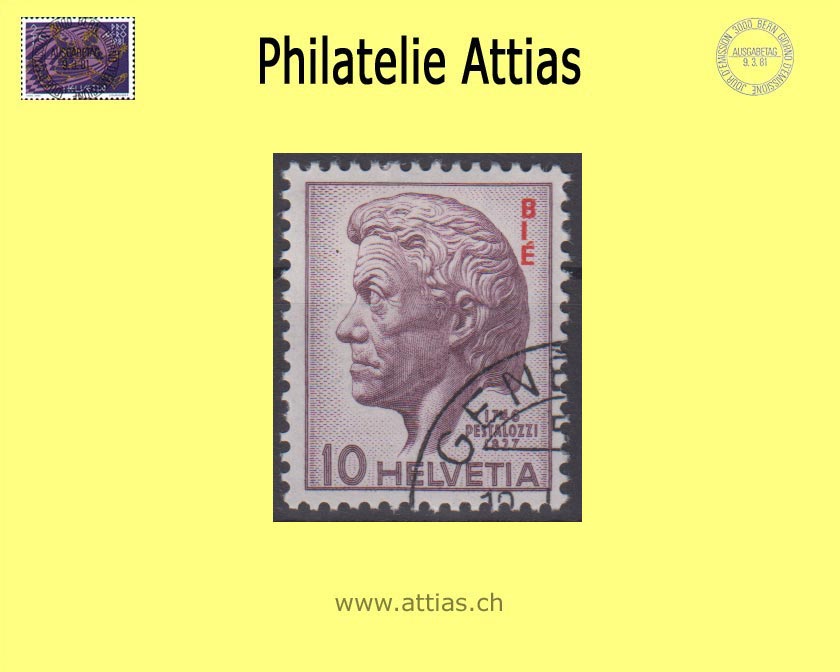 CH 1946 DV 22 Pestalozzi commemorative stamp with red overprint "BIE", value cancelled