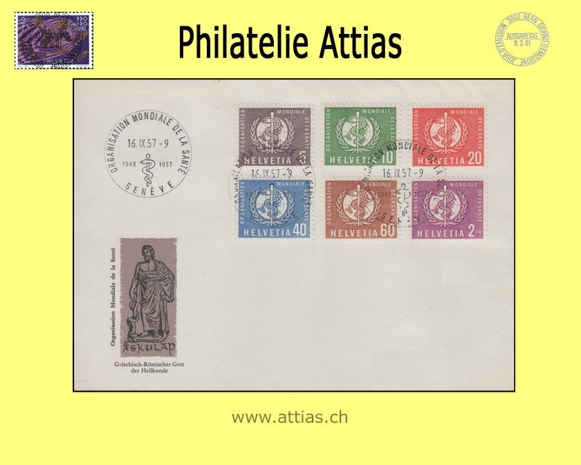 CH 1957 FDC DVI 26-31 Symbolische Darstellungen ill ohne Adresse