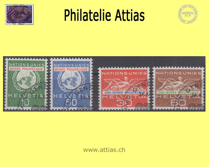 CH 1962 DVII 34-37 Philatelistisches Museum mit Aufdruck "ONU Musée philatélique", Satz gestempelt