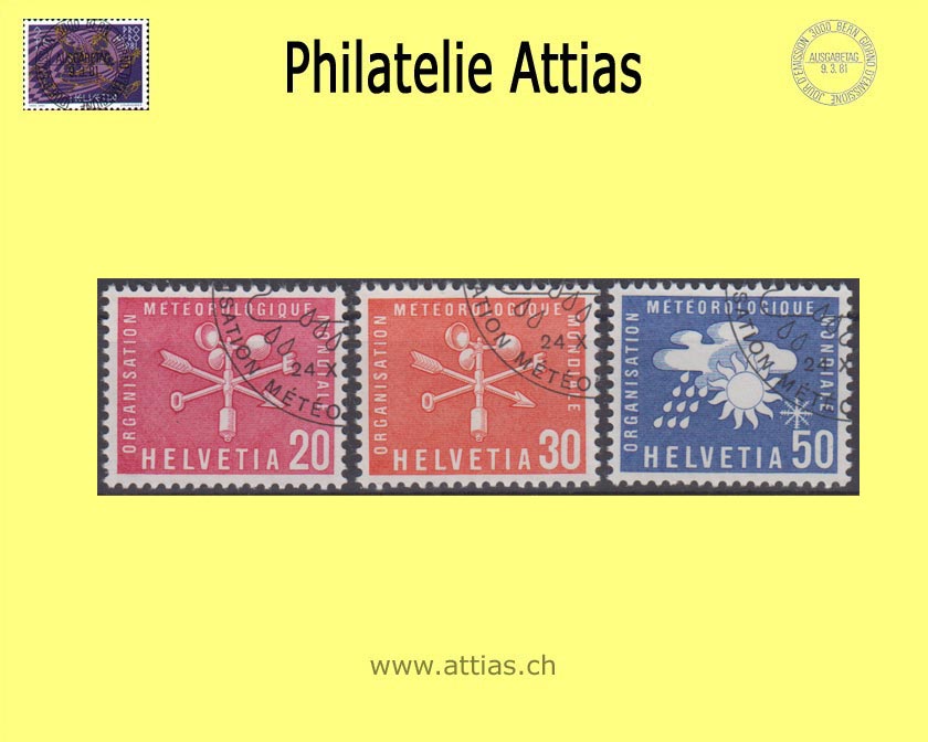 CH 1960 DIX 7-9 Symbolische Darstellungen, Farbänderung und Ergänzungswerte, Satz gestempelt