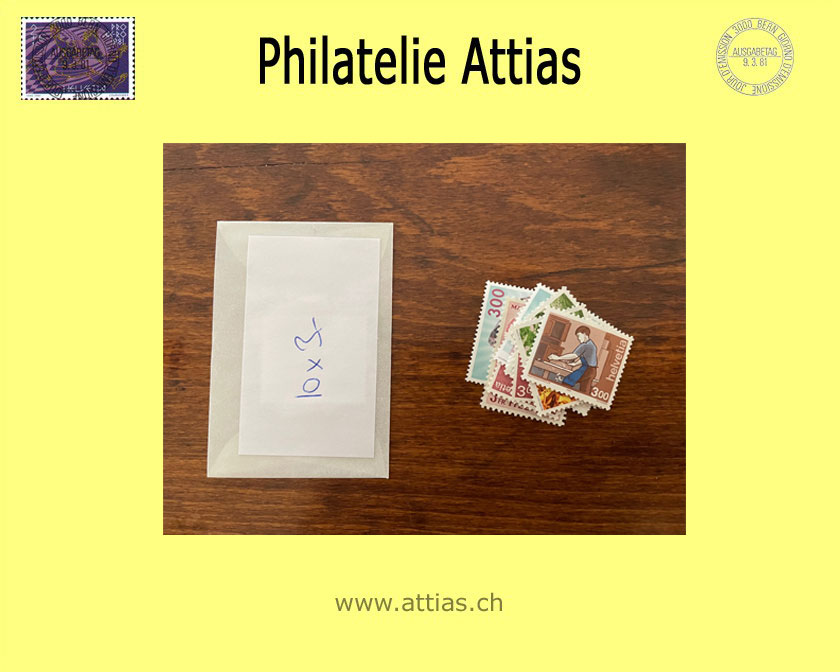 CH - CHF 3.00 Face value, 1 value gummed (10x) -15% (Supplementary value)