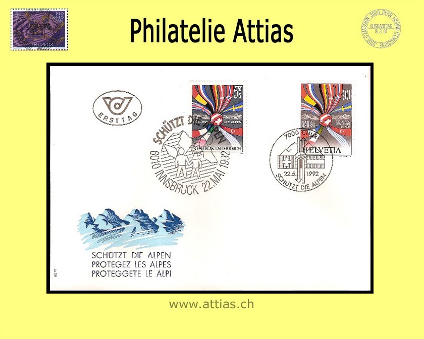 CH 1992 FDC Alpenschutz - Gemeinschaftsausgabe CH/AT C6