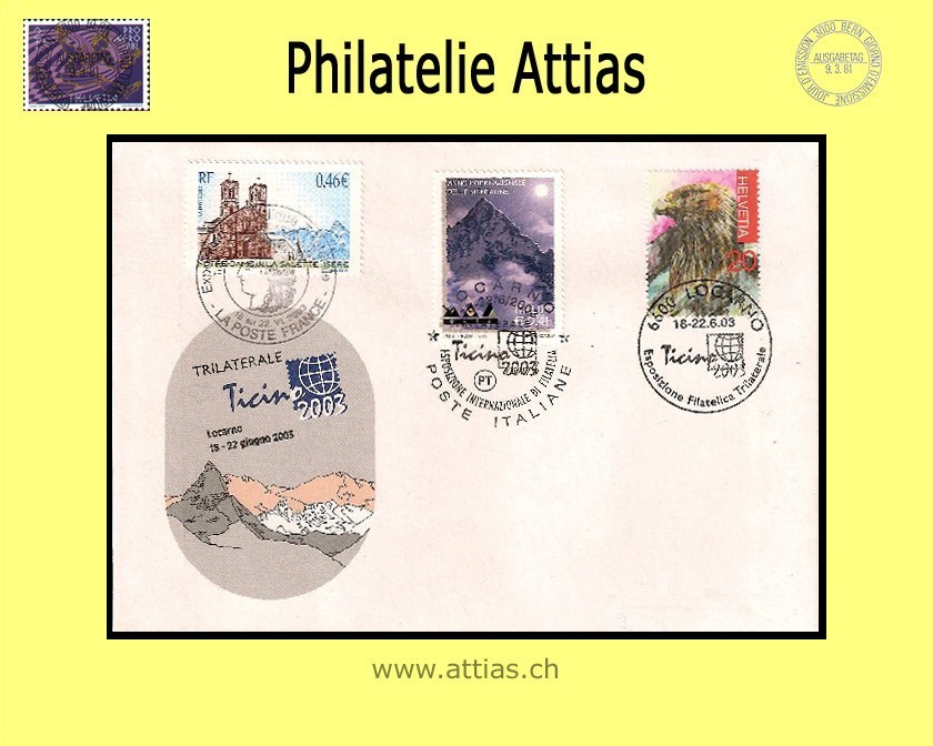 CH 2003 FDC Trilaterale Ticino 2003 - Gemeinschaftsausgabe FR/IT