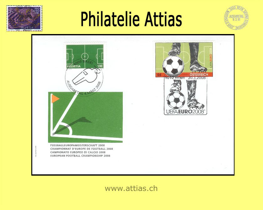 CH 2008 1264B FDC Fussball EM - Gemeinschaftsausgabe CH/AT