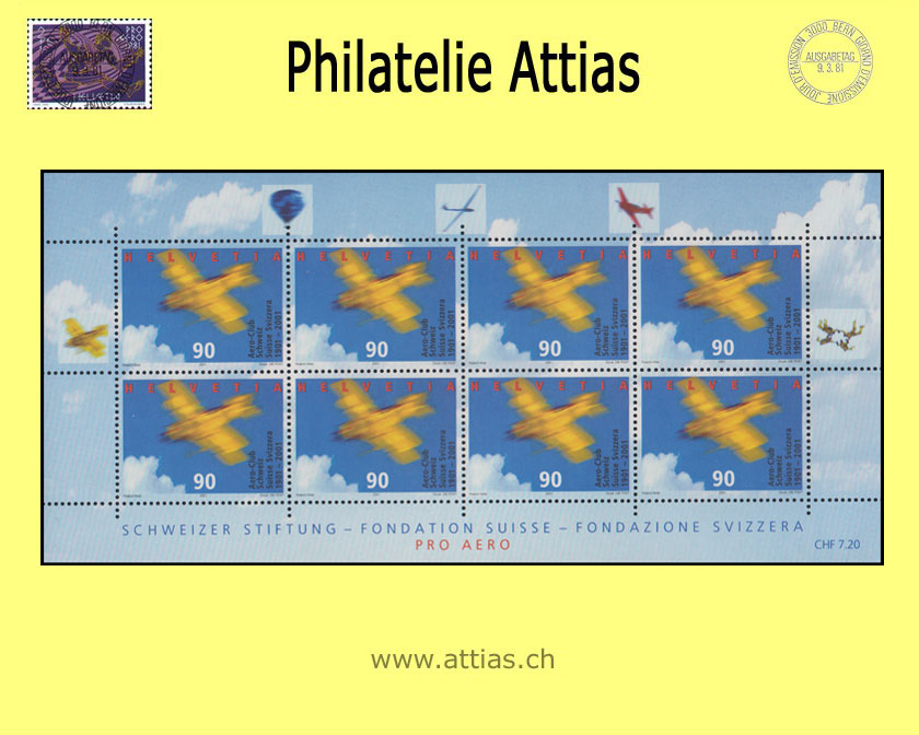 CH 2001 100 Jahre Aeroclub Schweiz - Kleinbogen -  Postfrisch