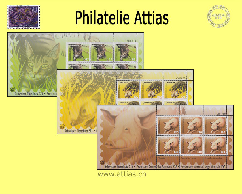 CH 2004 Schweizer Tierschschutz - 3 Kleinbogen -  Postfrisch