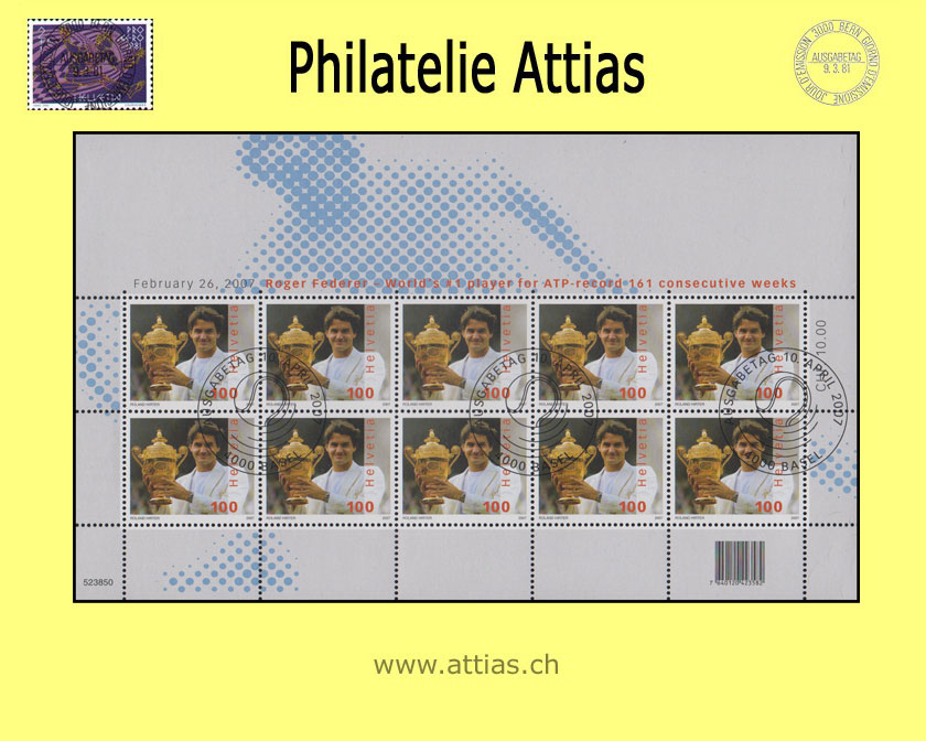 CH 2007 Roger Federer - Kleinbogen - ET-Stempel