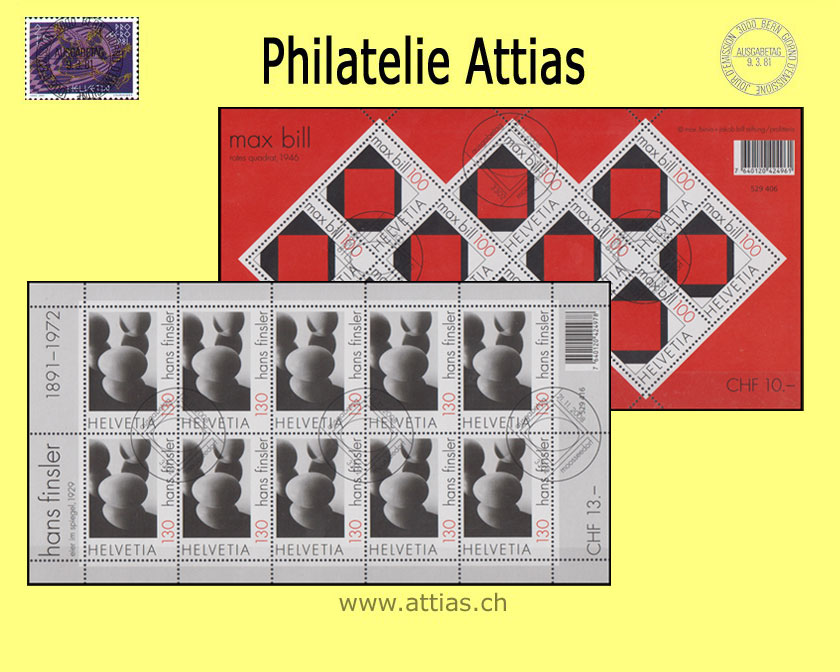 CH 2008 Konkrete Kunst Bill/Finsler - 2 Kleinbogen - ET-Stempel