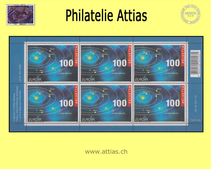 CH 2009  EUROPA Asteroid Helvetia - small sheet - mint