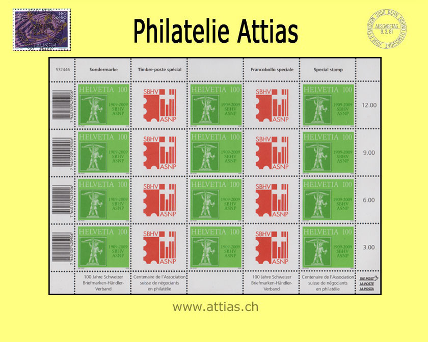 CH 2009 100 Jahre SBHV - Kleinbogen - Postfrisch