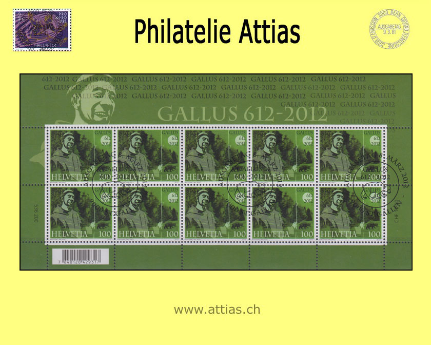 CH 2012 1400 Jahre Gallus - Kleinbogen - ET-Stempel