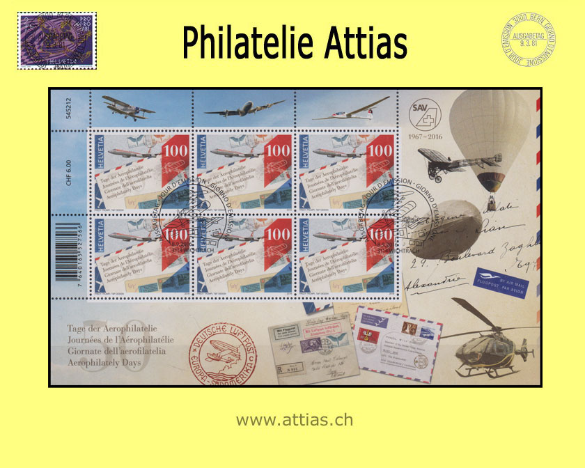 CH 2016 50. Tage der Aerophilatelie - Zierbogen - ET-Stempel