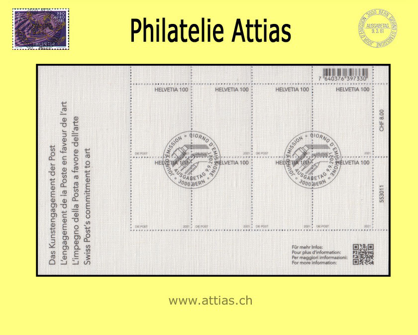 CH 2021 Swiss Post's commitment to art - decorative sheet - FD-Cancel.