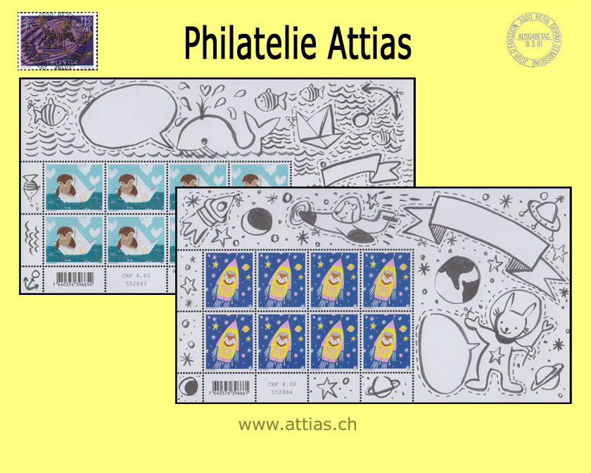 CH 2021 Tierboten - Eule und Fuchs - 2 Zierbogen - Postfrisch