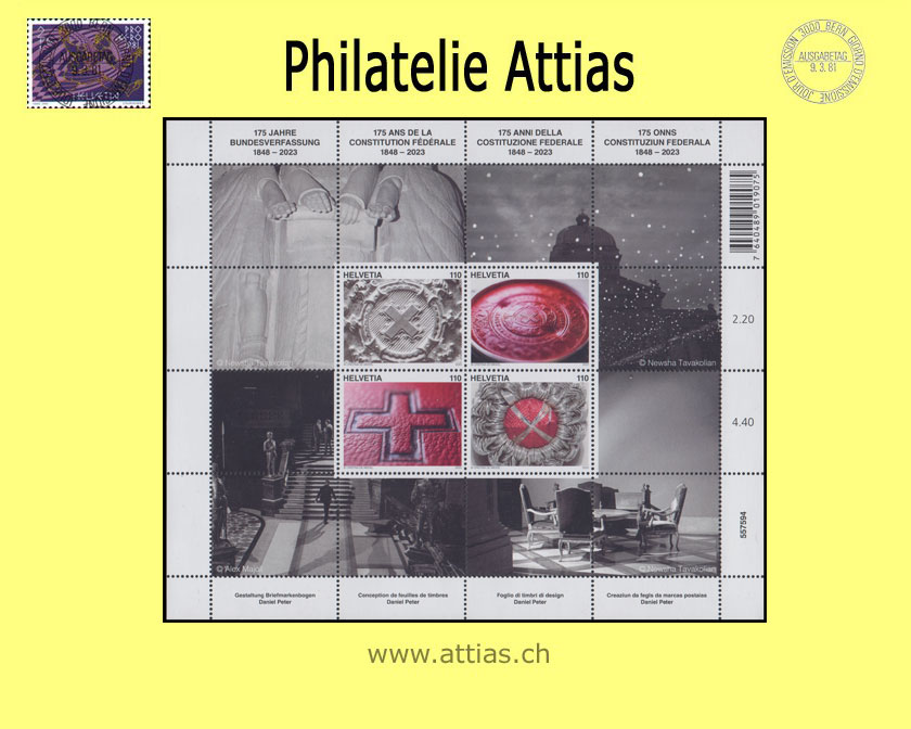 CH 2023 175 years of the Federal Constitution - connected stamp sheet - MNH