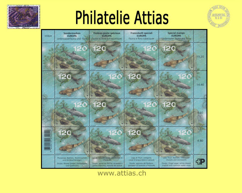 CH 2024 Europa - Unterwasserfauna und -flora - Zusammendruck-Bogen -  Postfrisch