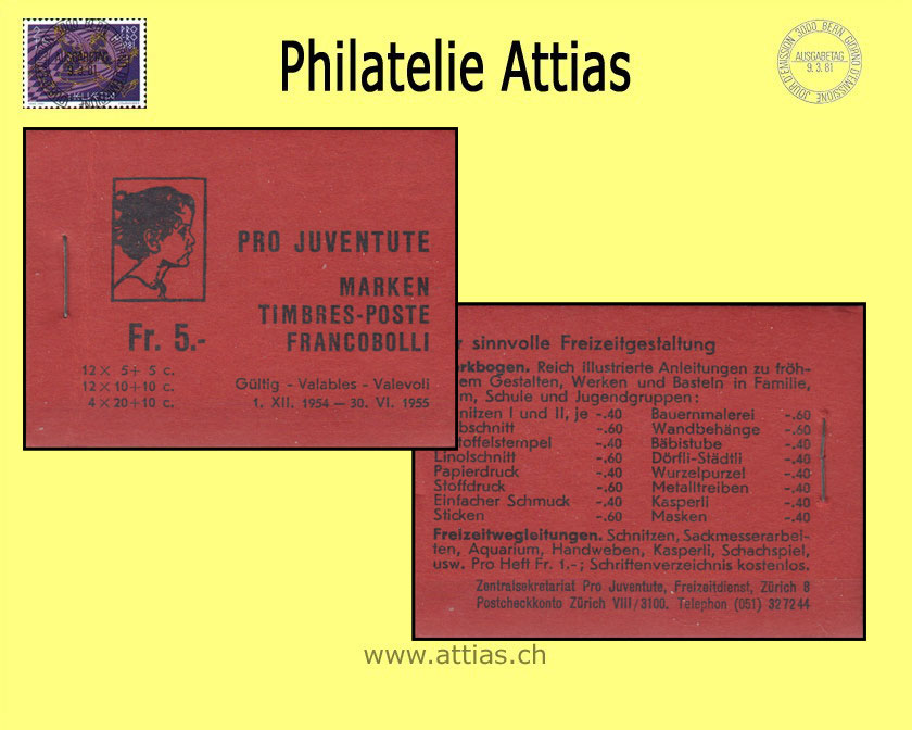 CH 1954 MH Pro Juventute (J-3) MNH dark red