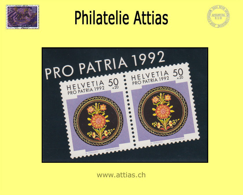 CH 1992 MH Pro Patria (B-4) ET-Stempel Keramikplatte