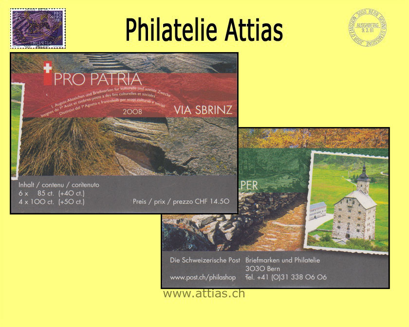 CH 2008 MH Pro Patria (B-20) ET-Stempel Kulturwege II