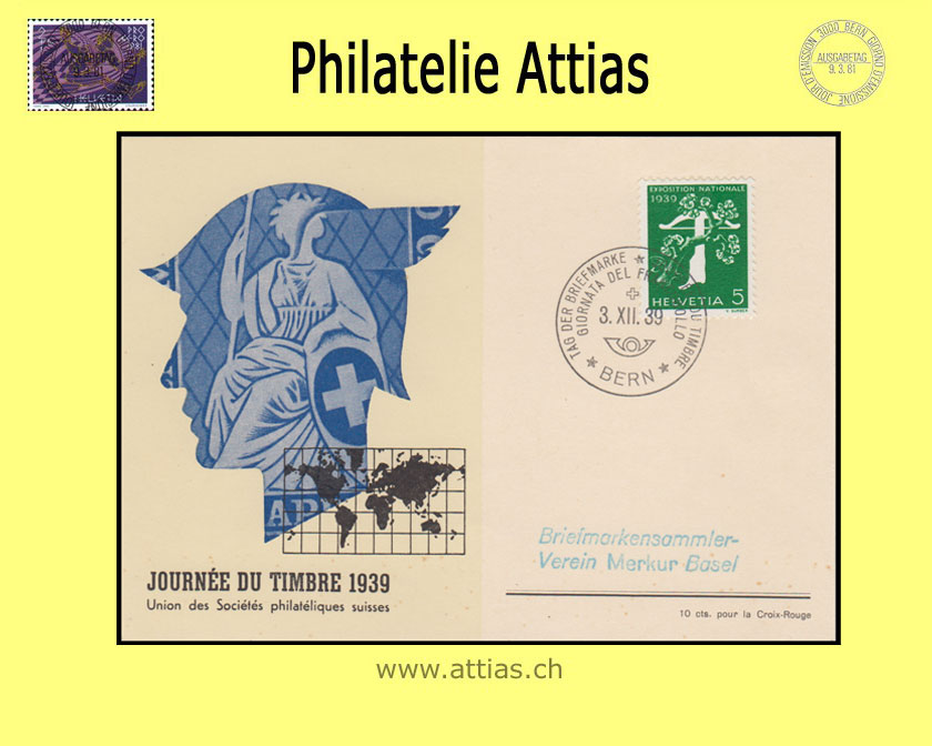 CH 1939 TdB Bern BE, Karte französisch (blau/schwarz) gestempelt 3.XII.39 Bern