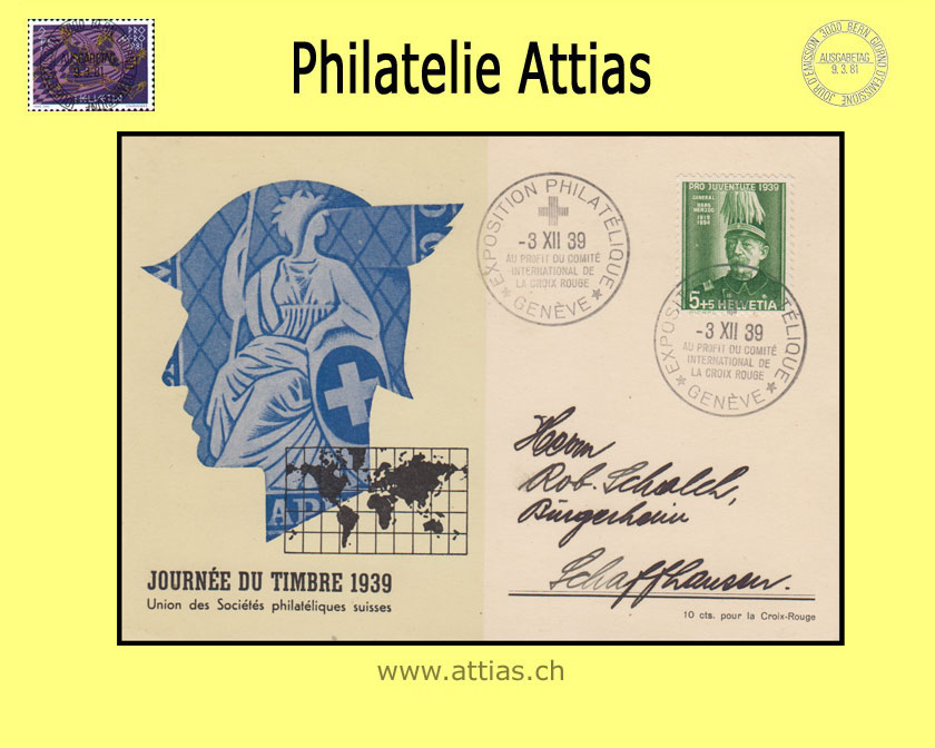 CH 1939 TdB Bern BE, Karte französisch (blau/schwarz) gestempelt 3.XII.39 Geneve Rotkreuz
