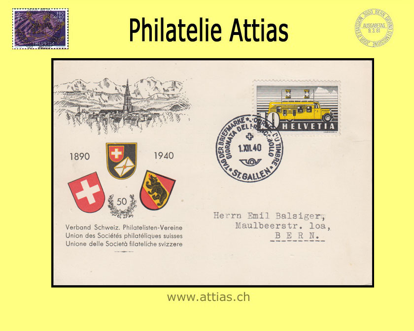 CH 1940 TdB St.Gallen SG, Verbands-Karte gestempelt 1.XII.40 St.Gallen