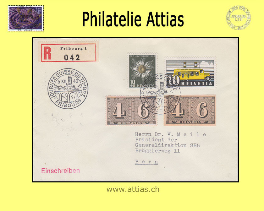 CH 1943 Stamp Day Fribourg FR, cover cancelled 5.XII.43 Fribourg