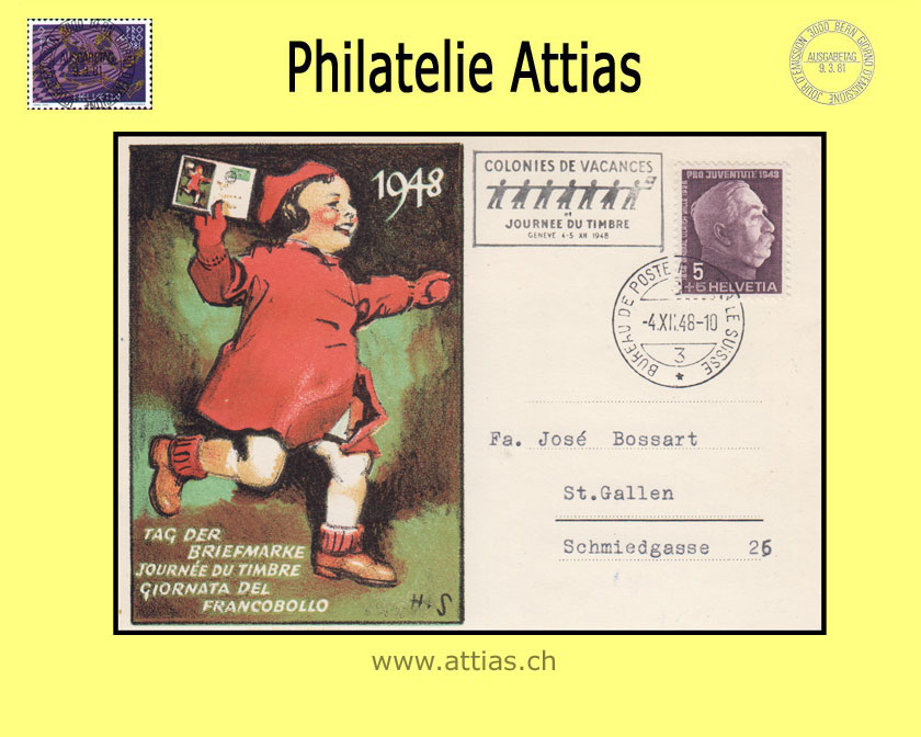 CH 1948 TdB Schaffhausen SH, Karte gestempelt 4.XII.48 mit Automobil-Postbüro und Zusatzstempel Geneve